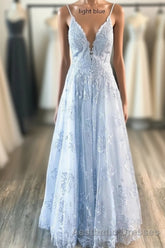 Deeep V-neck Embroidery Pink Long Evening Prom Dresses